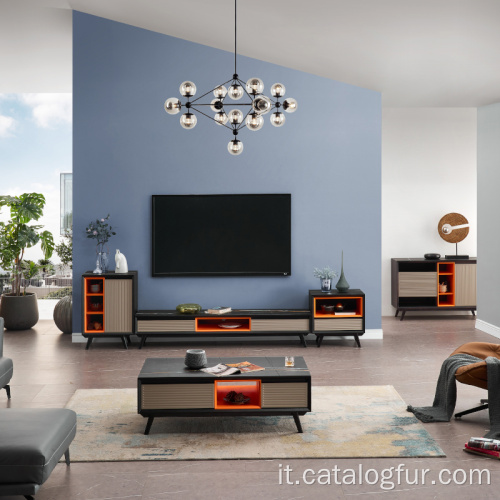Set da soggiorno Armadi in legno Porta TV di design con tavolino e tavolino Side